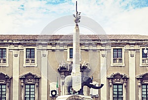 Famous landmarks on main square Piazza del Duomo in Catania, Sicily, Italy: Palazzo di Elefanti and monument The Elephant`s photo