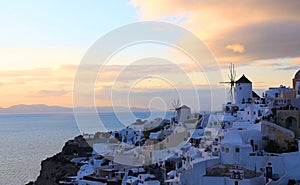 The famous of landscape view point as Sunset sky scene at Oia town on Santorini island