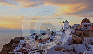 The landscape view point as Sunset sky scene at Oia town on Santorini island, Greece