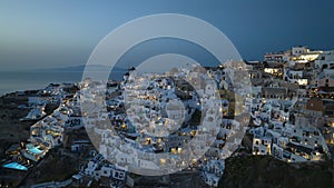 The famous of landscape view point in the night scene at Oia town on Santorini island,