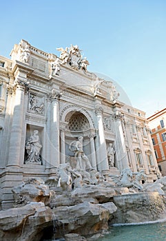 Famous large fountain of Trevi in Rome Italy
