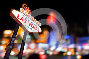 Famous Las Vegas sign with blur cityscape