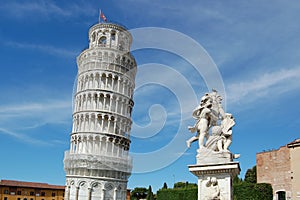 The famous leaning tower and Sculpture of angels