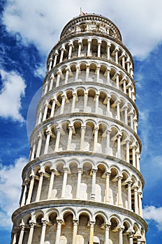 The famous Leaning Tower on Square of Miracles in Pisa, Italy