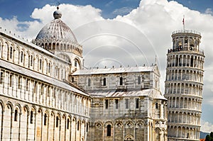 The famous Leaning Tower on Square of Miracles in Pisa, Italy