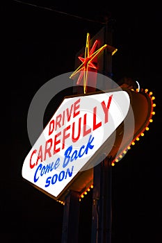 Famous Leaving Las Vegas sign at night