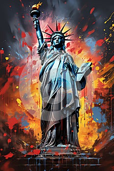 famous liberty statue painting, AI generated