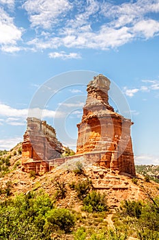 The famous Lighthouse Rock at Palo Duro Canyon