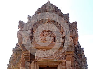 Famous lintel `Reclining Vishnu Reclining Pra Narai` above the entrance to the central sanctuary of Prasat Hin Phanom Rung