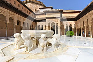 Famous Lion Fountain, Alhambra Castle (Granada, Spain)
