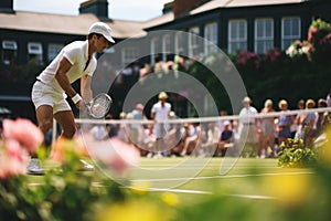 Famous Male Tennis Player Serving at Wimbledon