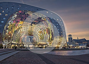 Markthal Rotterdam illuminated during a nice blue hour photo