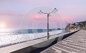 Famous Mazatlan sea promenade, El Malecon, with ocean lookouts, tourist beaches and scenic landscapes. It connects Old photo