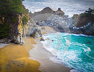 Famous McWay falls in Big Sur park in Central California