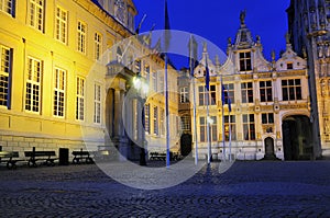 Gate to Burg, Bruges, by night photo
