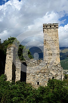 Famous medieval georgian village with tribal fortified tower