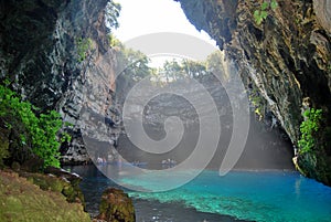 Famous Melissani lake and cave on Kefalonia island in Greece