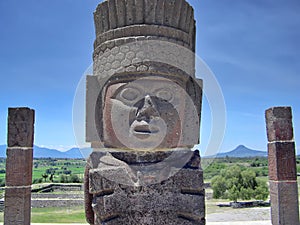 Famous Mexican Tula pyramids and statues from Toltec Empire near Teotihuacan site photo