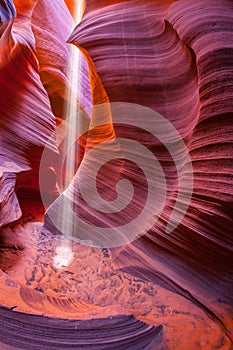 Famous midday sun ray in slot canyon Antelope