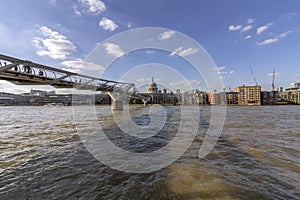 Famous Millenium Bridge, whit St Paul`s Cathedral in the background, London