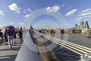 Famous Millenium Bridge, whit St Paul`s Cathedral in the background, London