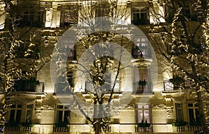 The famous Montaigne avenue in Paris at night, before Christmas