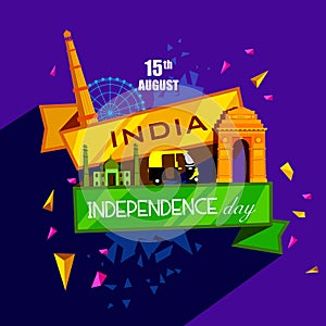 Famous monument of India in Indian background for Happy Independence Day