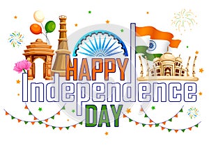 Famous monument of India in Indian background for Happy Independence Day