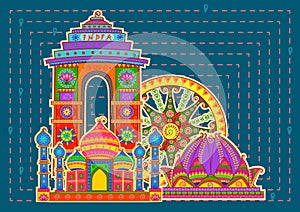 Famous monument and landmarkof India in Indian art style