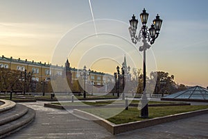 Famous Moscow Manezh Manege square. Cityscape of Manezhnaya square in city center of Moscow, Russ