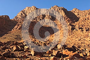 Famous Mount Sinai Mount Horeb, Gabal Musa. Winter morning view. Sacred christian place in Egypt