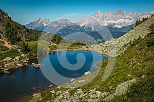 Famous mountain lake and high mountain ridges, Spiegelsee, Austria