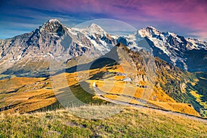 Famous mountain Mannlichen tourist station, Bernese Oberland, Switzerland, Europe