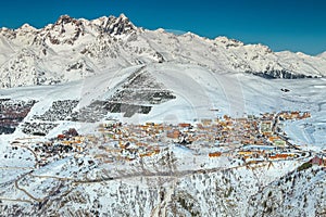 Famous mountain ski resort in the French Alps, Europe