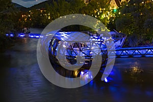 Famous Murinsel bridge in city of Graz in Austria