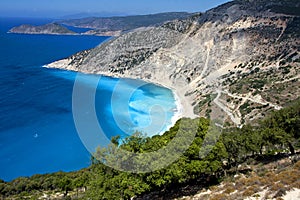 The famous Myrtos beach of Kefalonia - arial view