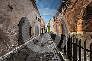 Famous narrow medieval architecture building street in old town