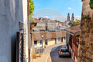 Famous Narrow old street of Zurich, near Grossm nster, Switzerland