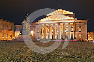 Famous National Theater Bayerisches Nationaltheater and Monument of Maximilian I Joseph of Bavaria at Max-Joseph-Platz