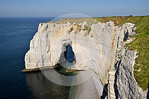 Famous natural arche of Etretat in France.