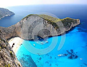 Famous Navagio Beach, Zakynthos, Greece photo