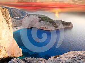 Famous Navagio Beach, Zakynthos, Greece photo