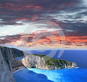 Famous Navagio Beach, Zakynthos, Greece photo