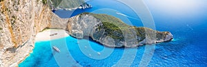 The famous Navagio shipwreck beach on the Greek island of Zakynthos, Ionian sea