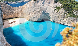 The famous Navagio shipwreck beach on the Ionian island of Zakynthos, Greece