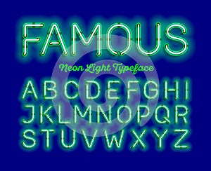 Famous, neon light typeface