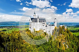 Famous Neuschwanstein Castle, fairy-tale palace on a rugged hill above the village of Hohenschwangau near FÃ¯Â¿Â½ssen