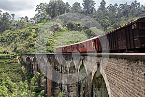 The famous nine-arch bridge of the railway in the jungle in Sri Lanka