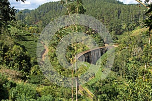 The famous nine-arch bridge of the railway in the jungle in Sri Lanka