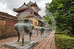 The famous nine urns caldrons of the Hue citadel, Vietnam